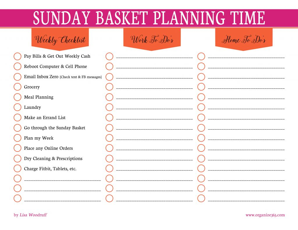 Organize 365 Sunday Basket Planning Printables