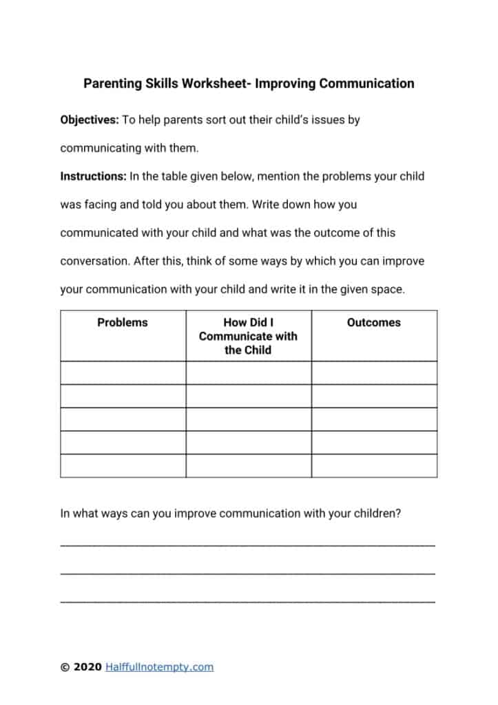 Parenting Skills Worksheets 7 OptimistMinds