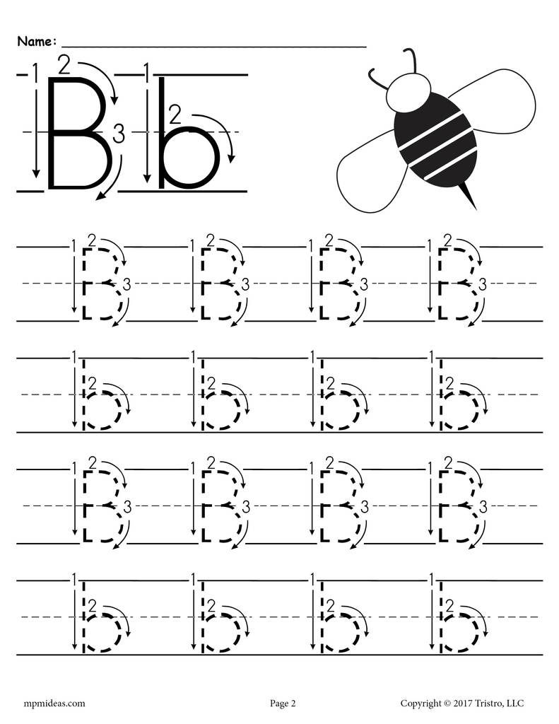 Printable Letter B Tracing Worksheet With Number And Arrow 