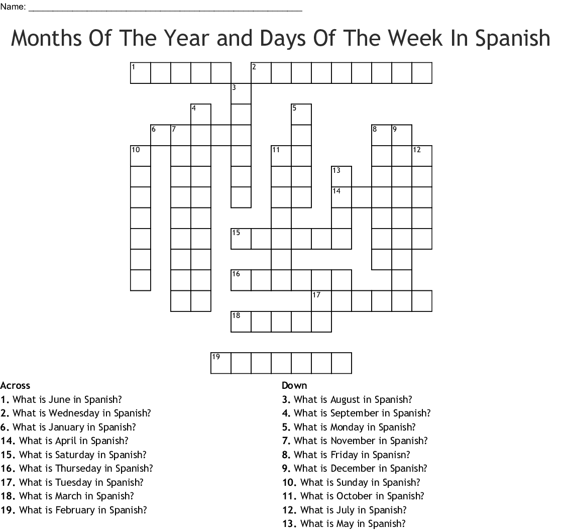 Printable Spanish Crossword Puzzle