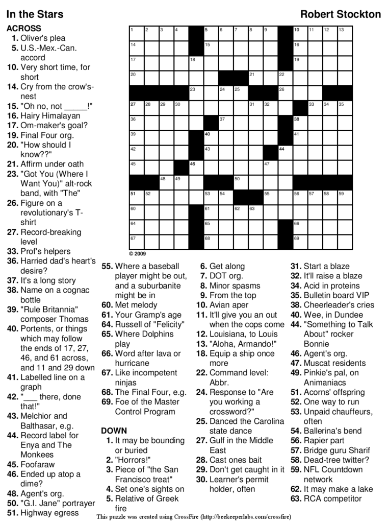 Crossword Puzzles Thomas Joseph Printable