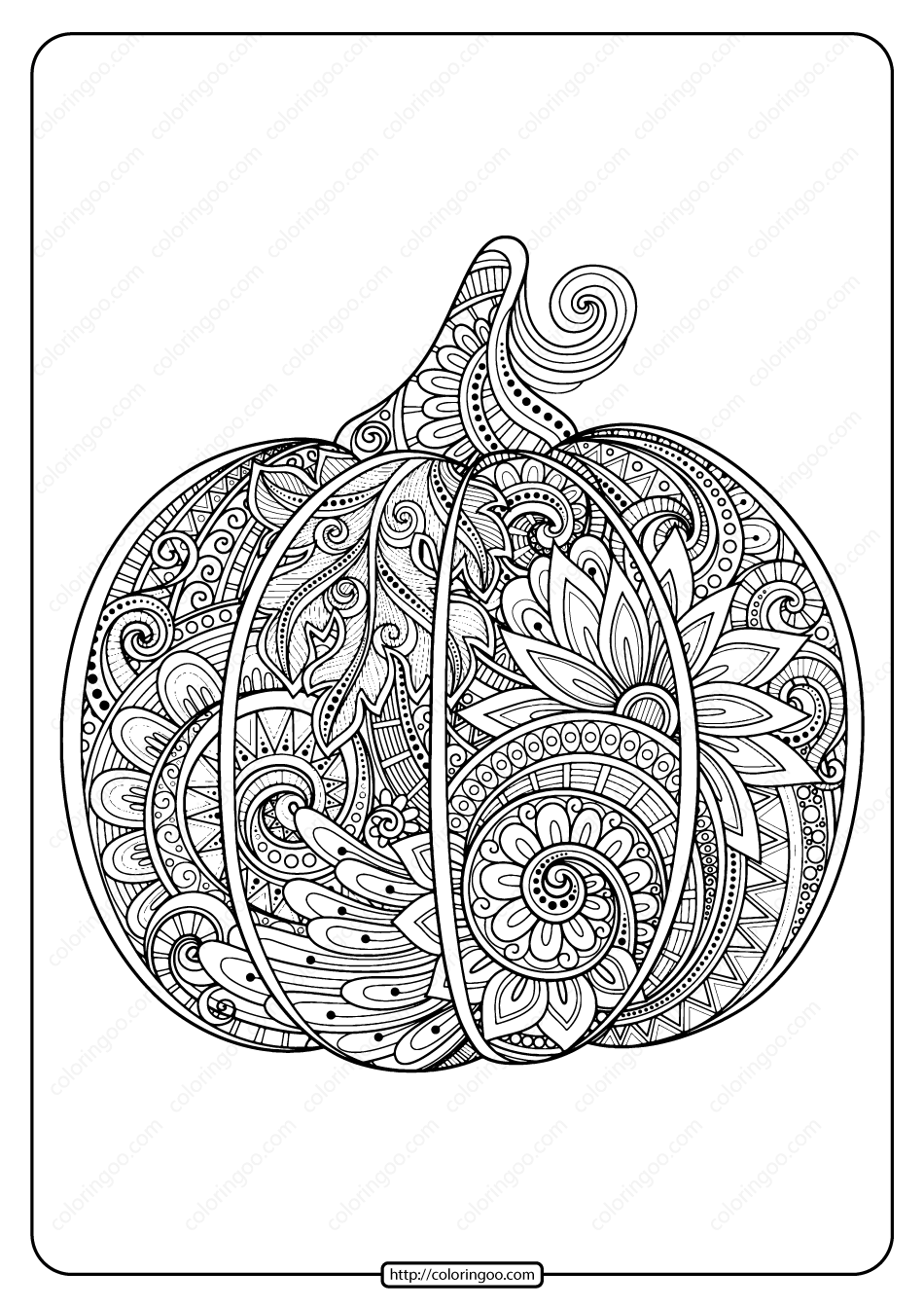 Printable Zentangle Pumpkin Adult Coloring Page