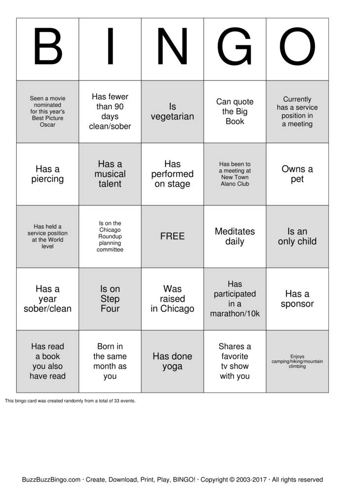 Recovery Bingo Cards To Download Print And Customize 