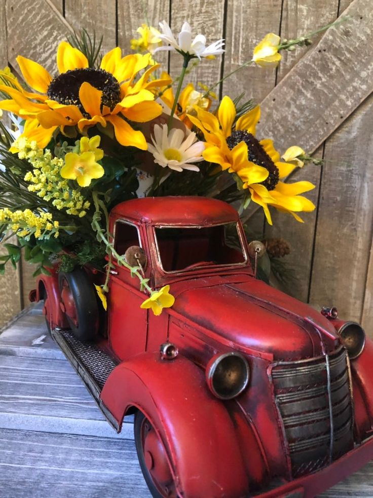 Red Truck Floral Red Truck Decor Red Truck Sunflower