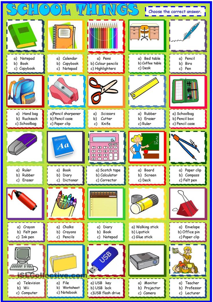 School Things Multiple Choice Activity School Worksheets 