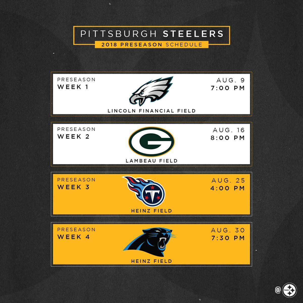 Steelers 2018 Preseason Schedule Pittsburgh Steelers