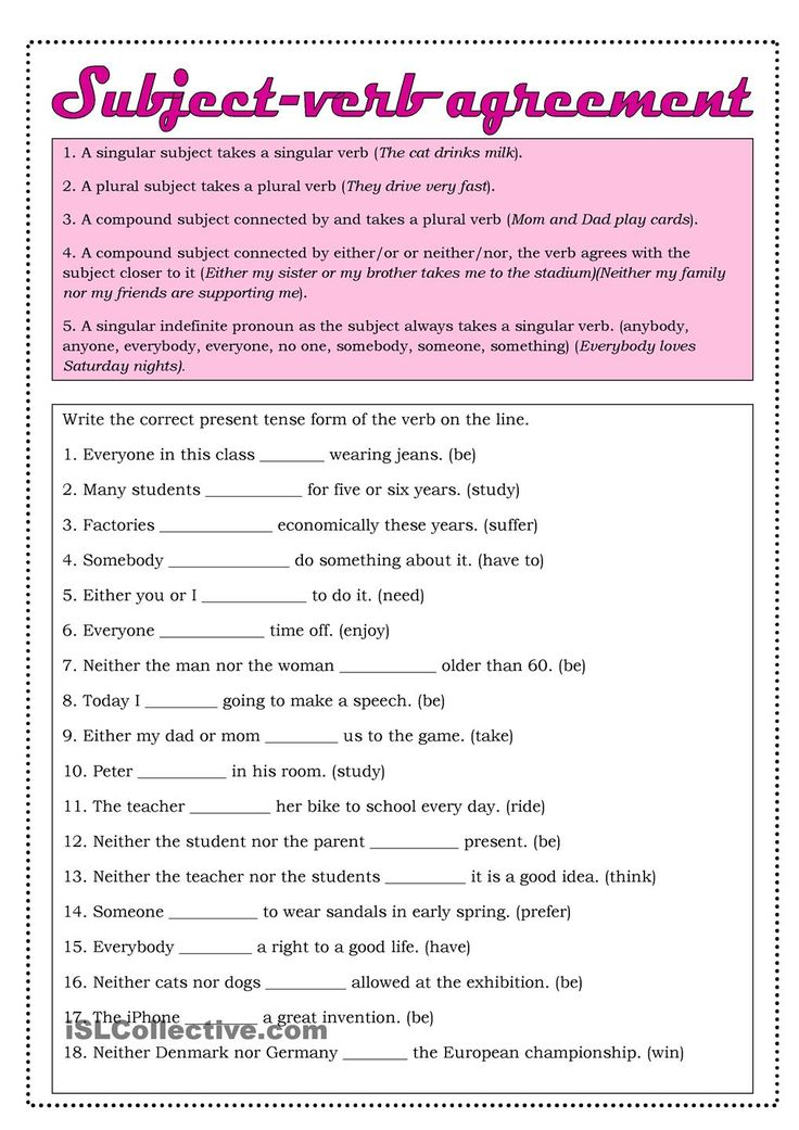 Subject verb Agreement Subject And Verb Subject Verb 