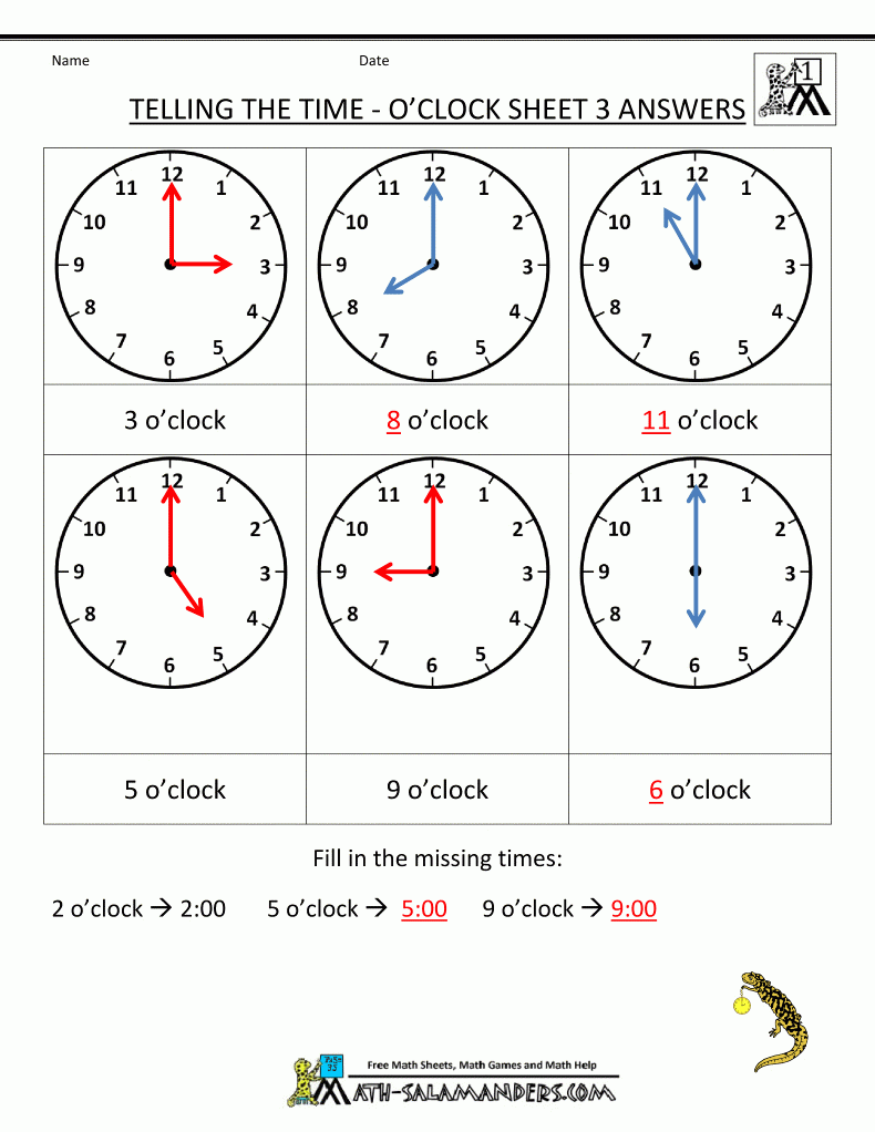 Telling Time Worksheets O clock And Half Past 