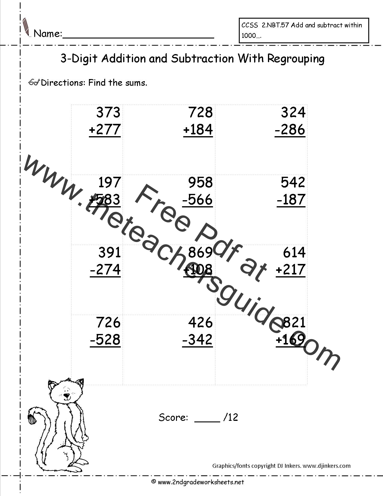 Three Digit Addition And Subtraction Worksheets From The 