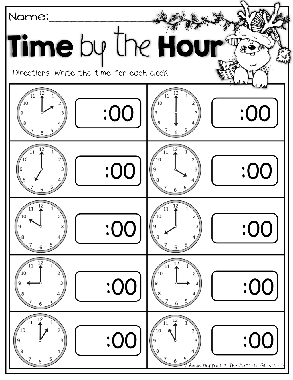 Time By The Hour Kindergarten Telling Time 