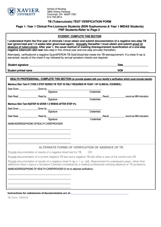 Top 24 Tb Test Form Templates Free To Download In PDF Format