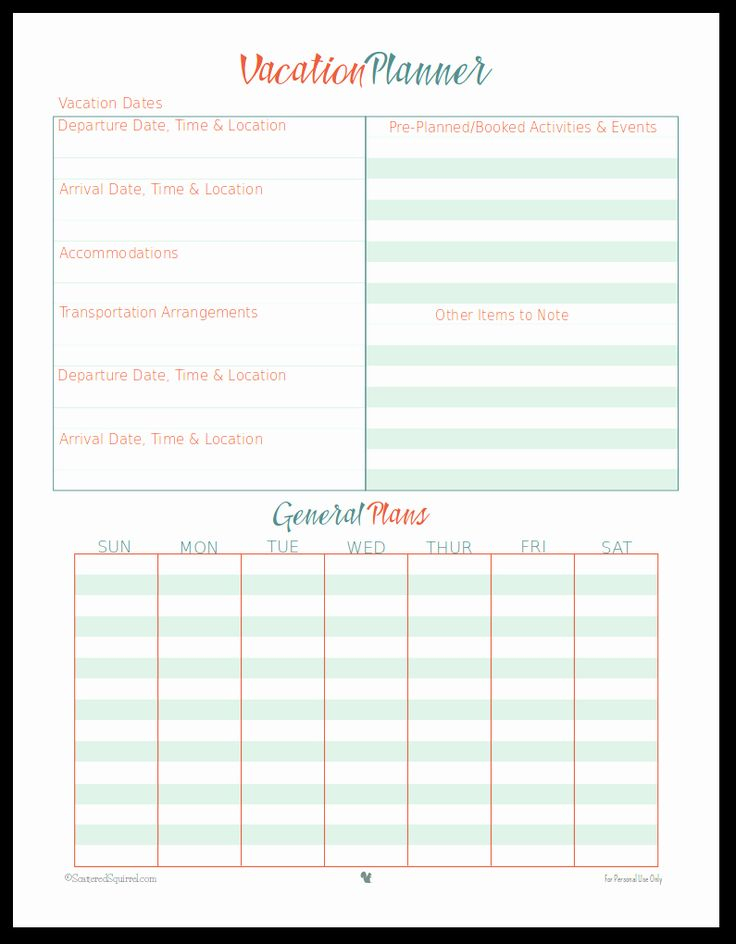 Trip Itinerary Planner Template Elegant Vacation Planner 