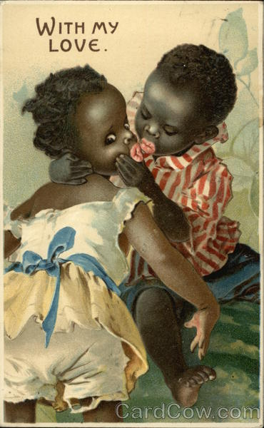 Two Black Children Kissing Black Americana