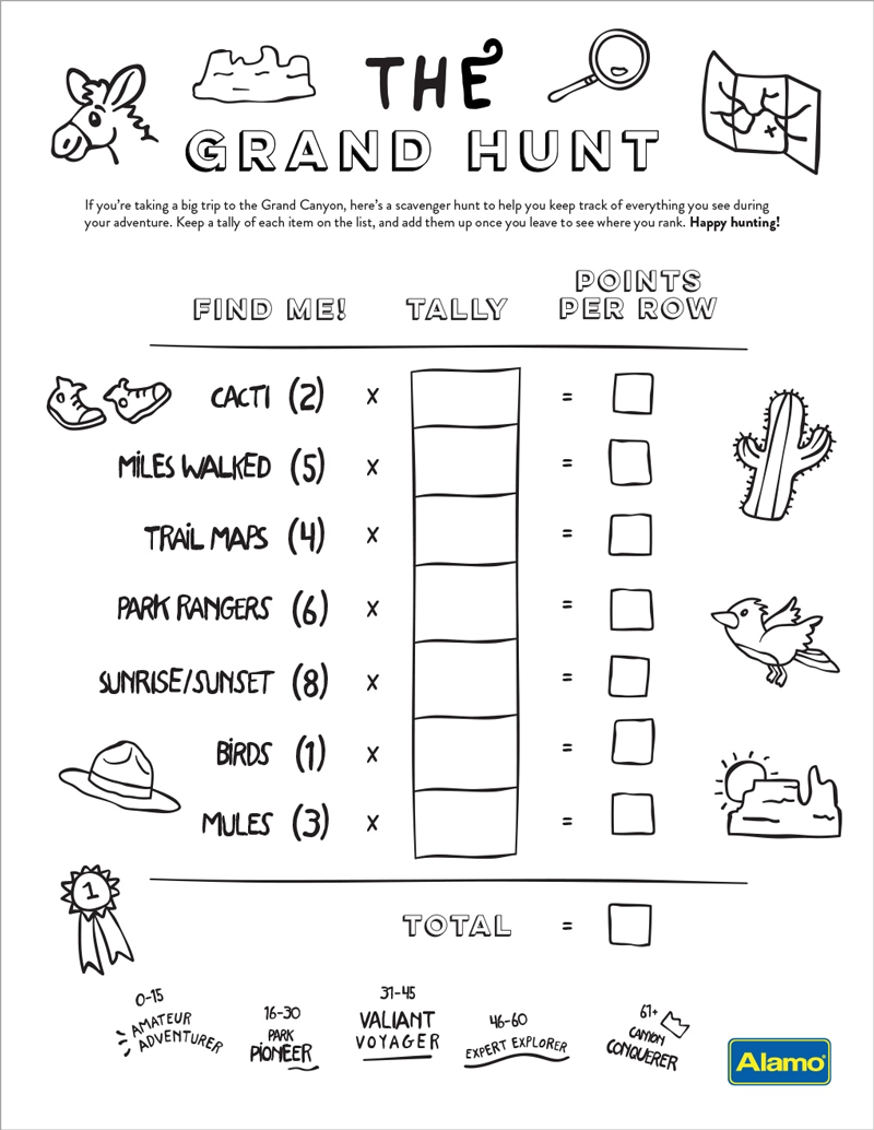 Vacation Activity Sheet The Grand Hunt Grand Canyon 