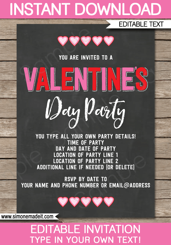 Valentine s Day Party Invitations Editable Template