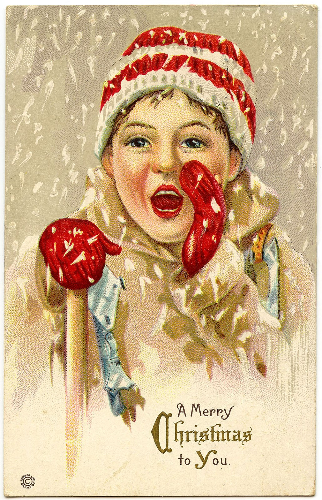 Vintage Christmas Graphic Boy In Snow The Graphics Fairy