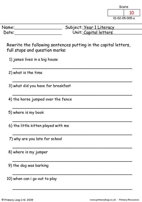 Year 1 Literacy Sentence work Printable Resources Free 