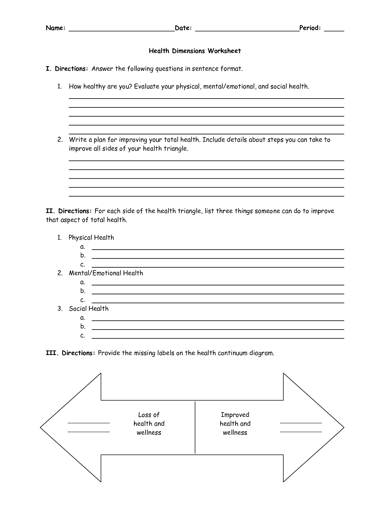 11 Best Images Of Health Wellness Worksheets Teaching 