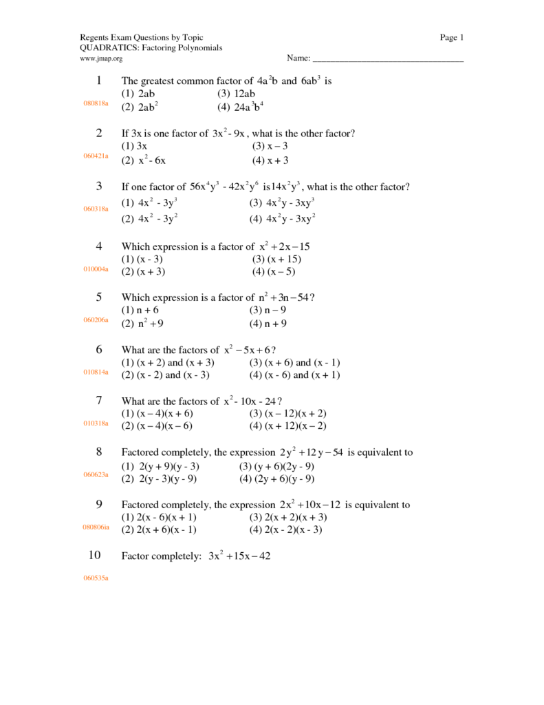 Free Printable Factoring Worksheets | FreePrintableTM.com