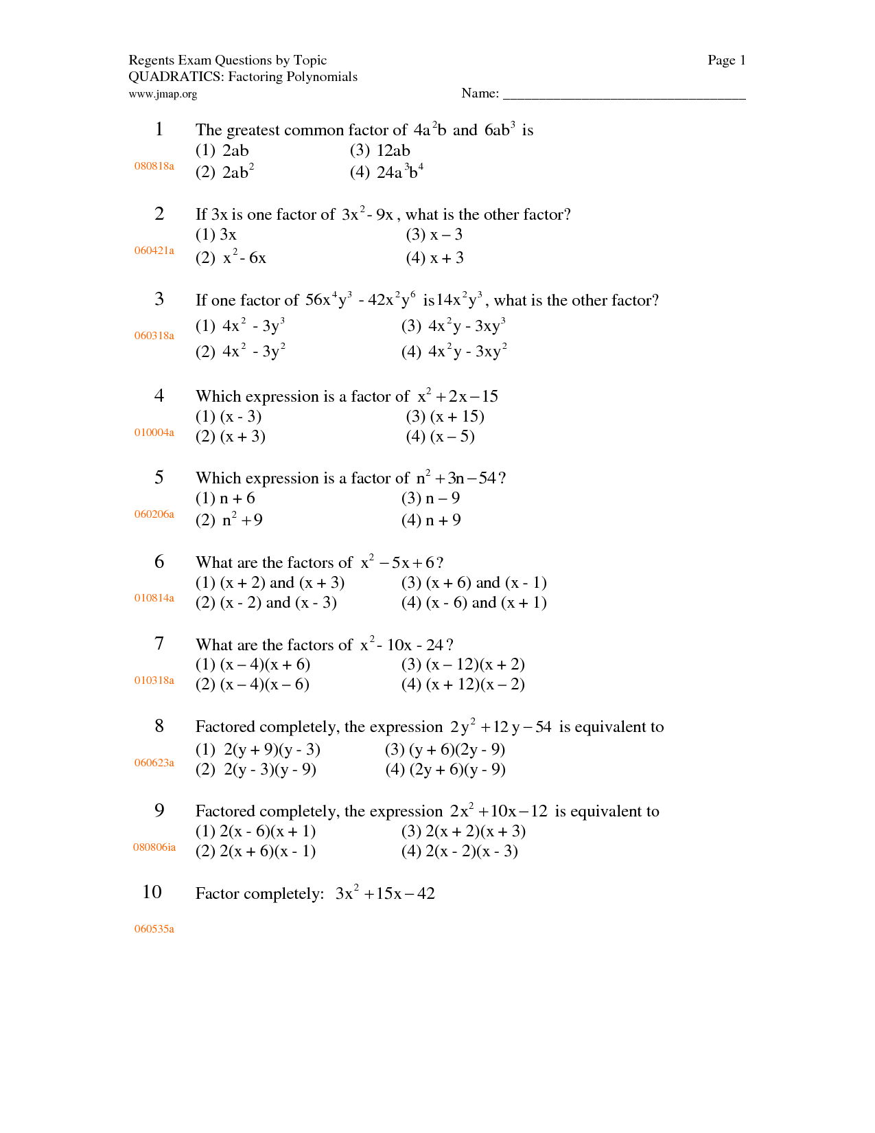 13 Best Images Of Printable Factoring Trinomials Worksheet 