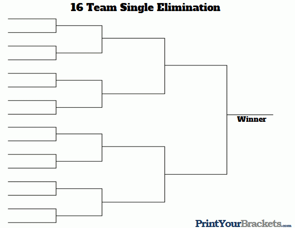 16 Team Single Elimination Printable Tournament Bracket