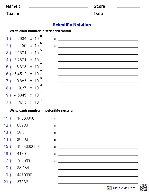 Algebra 1 Worksheets Exponents Worksheets Scientific 