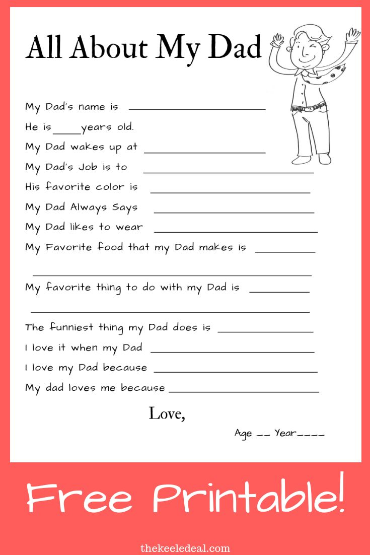 All About My Dad Free Printable kidsactivities