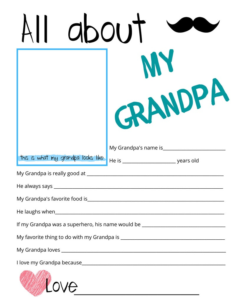 All About My GRANDPA Questionnaire Printable Survey Fill 