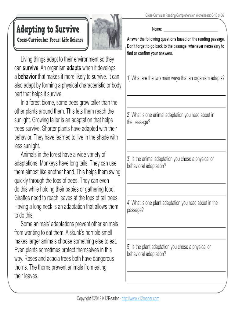 Animal Adaptations Worksheets Pdf Fill Online Printable 