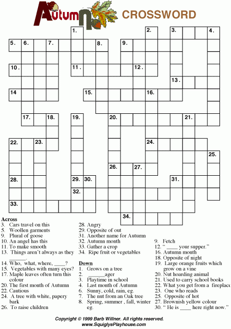 Autumn Crossword Puzzle