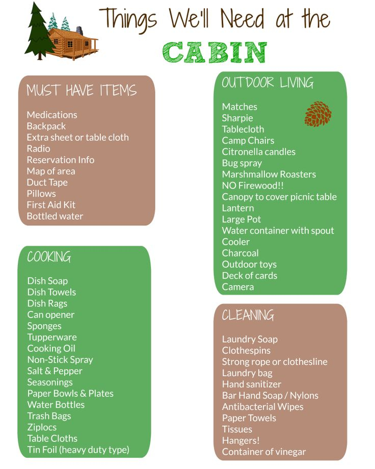 Awesome Free Printable Packing List For A Cabin Vacation 