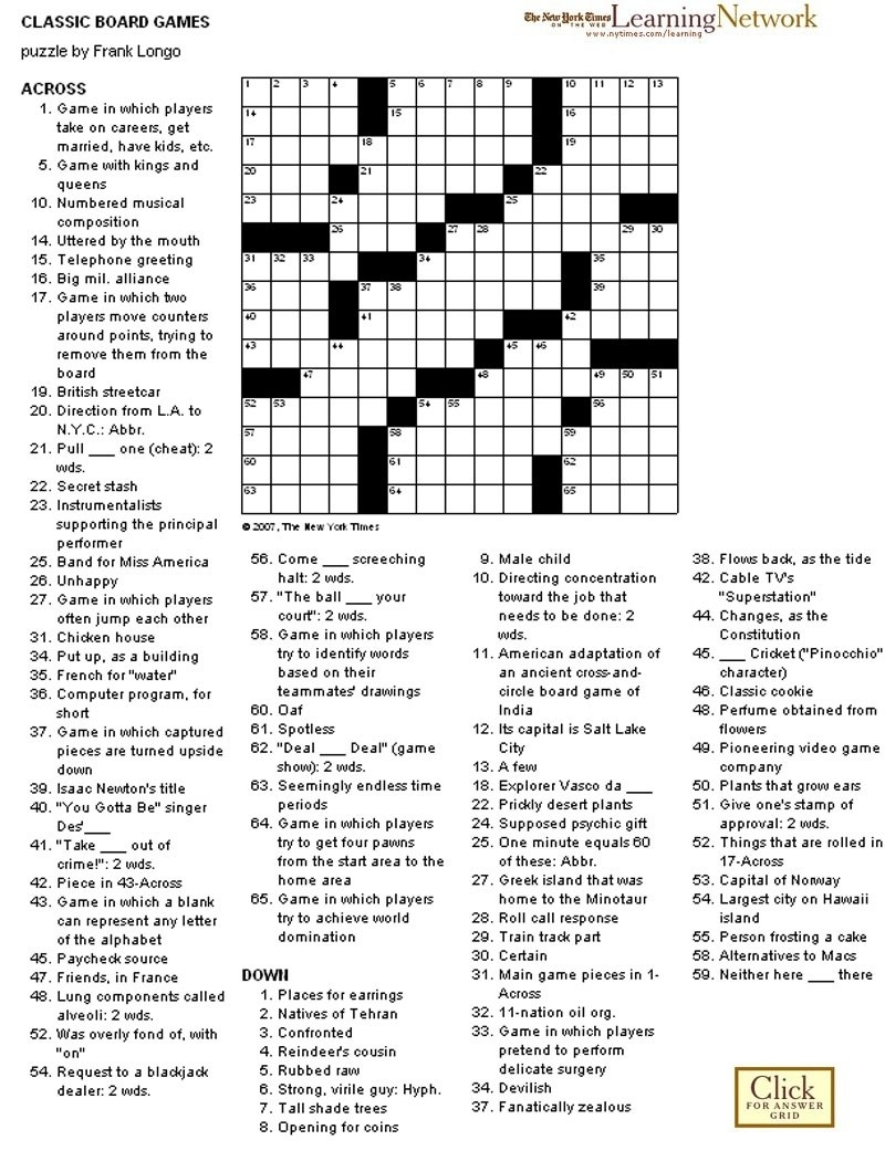 Beekeeper Crosswords Printable Crossword Nyt Printable 