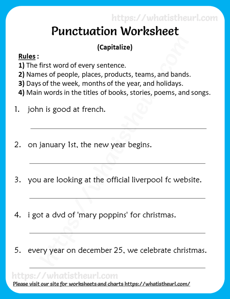 Capitalization Worksheet For 3rd Grade punctuation Your