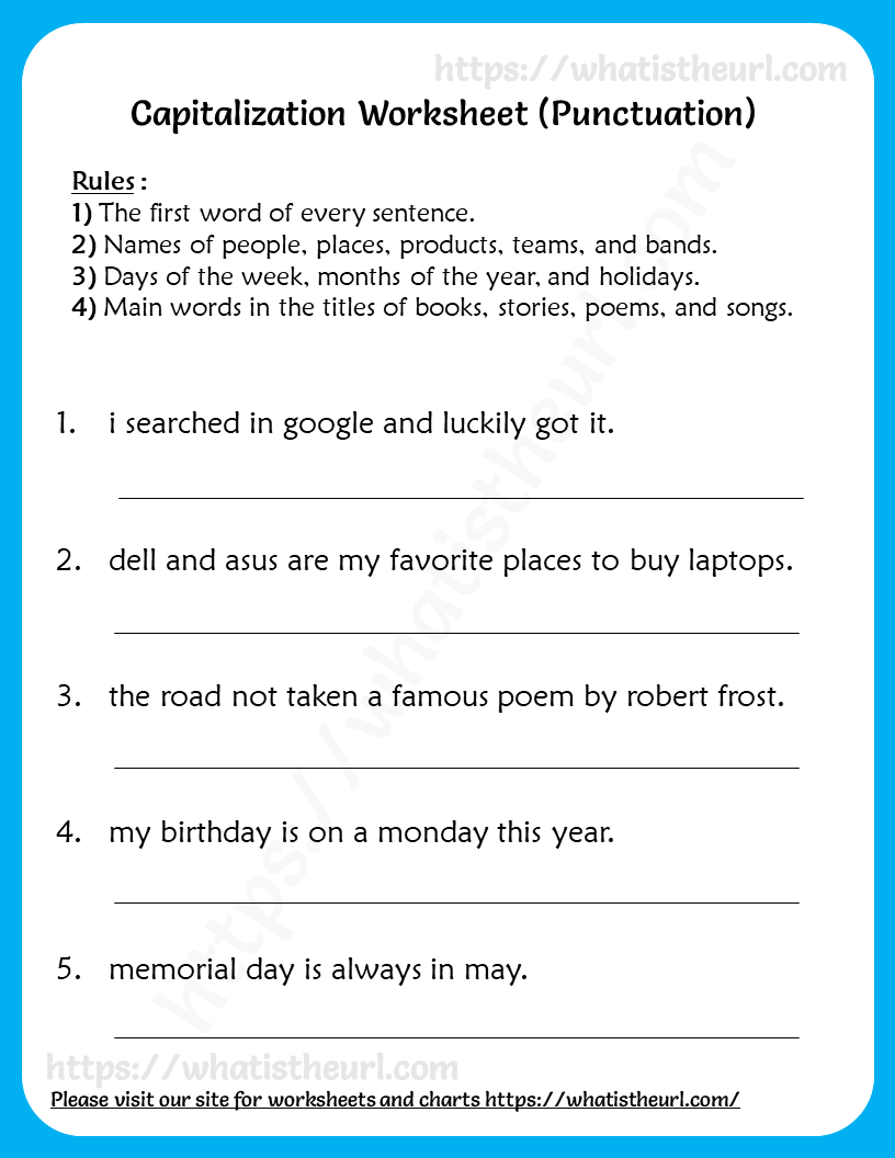 Capitalization Worksheet For 3rd Grade punctuation 