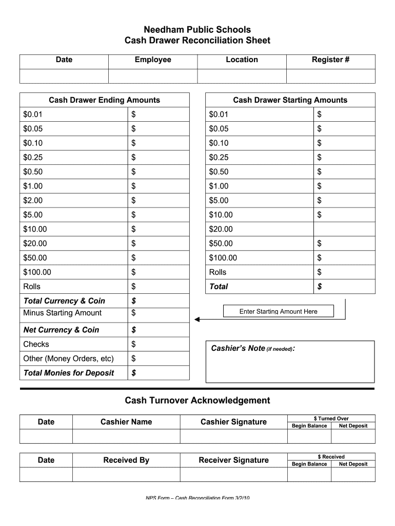 Cash Drawer Count Sheet Fill Out And Sign Printable PDF 