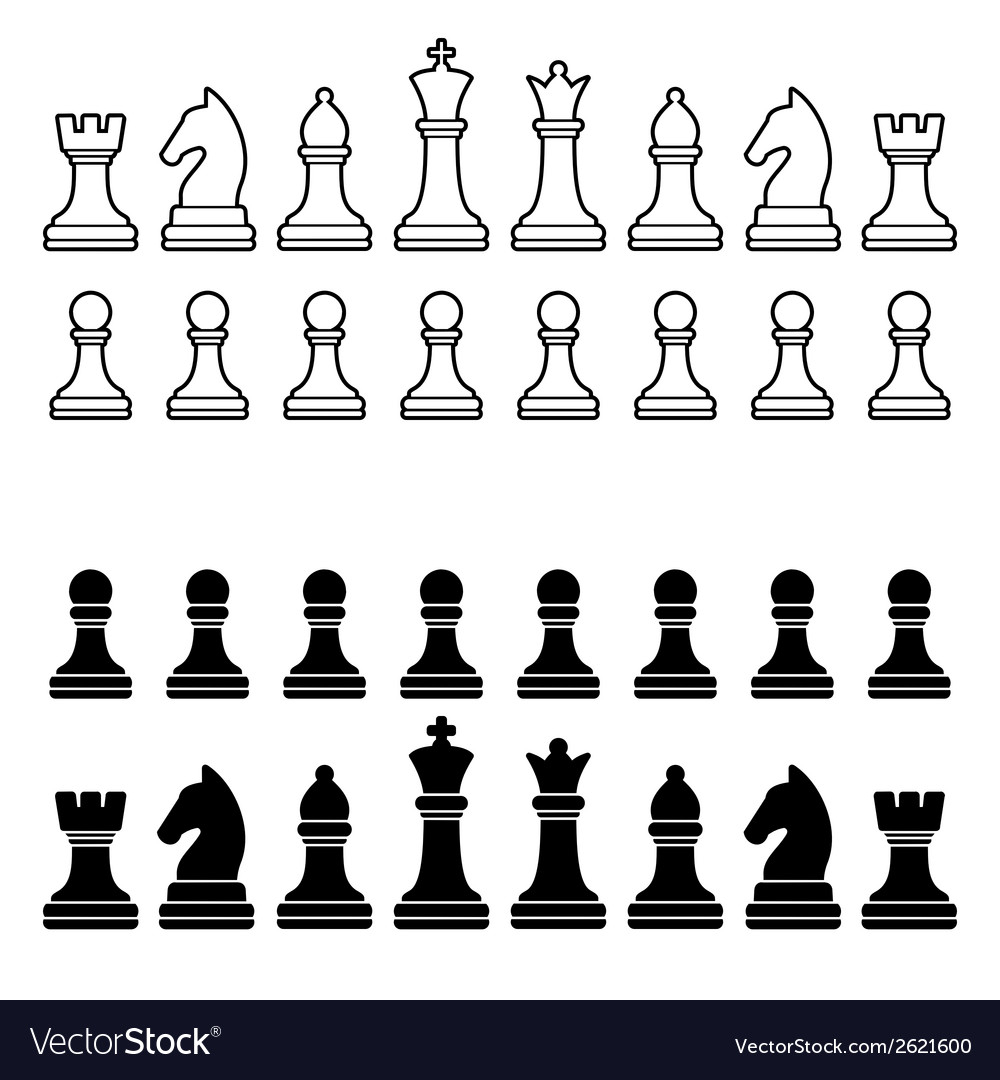 Chess Pieces Silhouette Black And White Set Vector Image