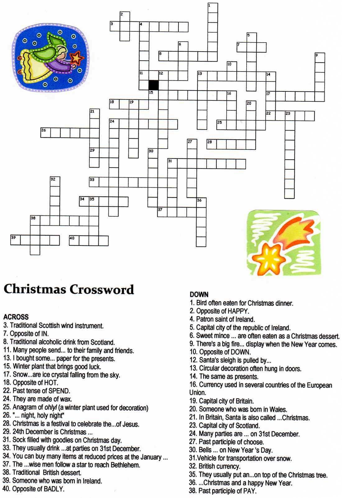 Christmas Angel Crossword Puzzle Christmas Crossword 