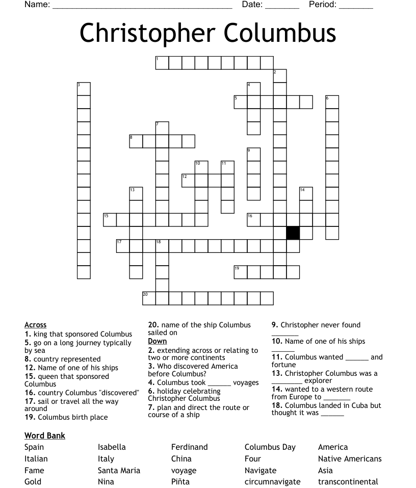 Christopher Columbus Crossword WordMint