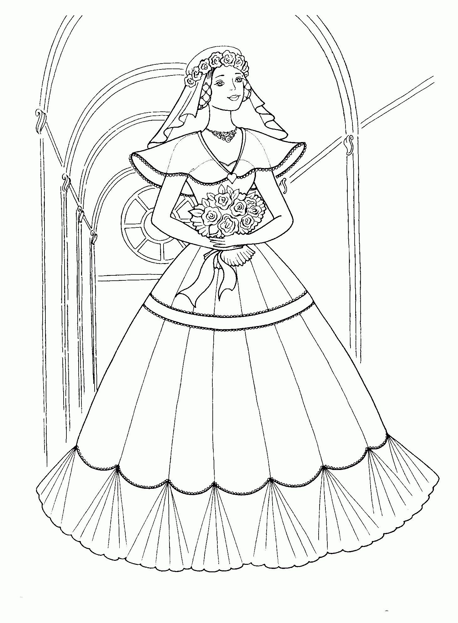 Coloring Page Brides Long Dress