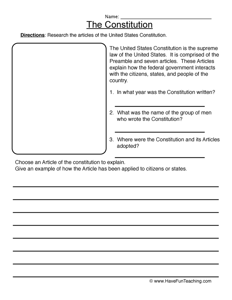 Constitution Worksheet