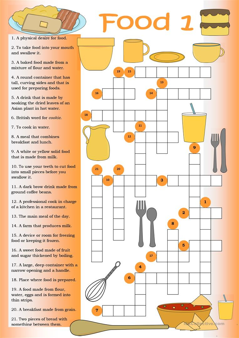 Crossword Food 1 Worksheet Free ESL Printable 