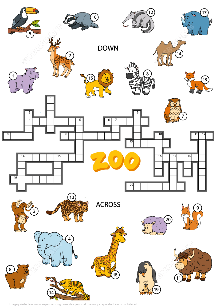 Crossword Puzzle About Zoo Animals Free Printable Puzzle 