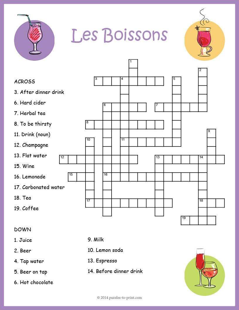 Crossword Puzzles In French Printable Printable 