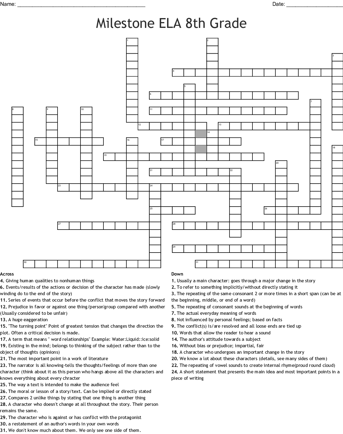 Crossword Puzzles Printable 8Th Grade Printable 