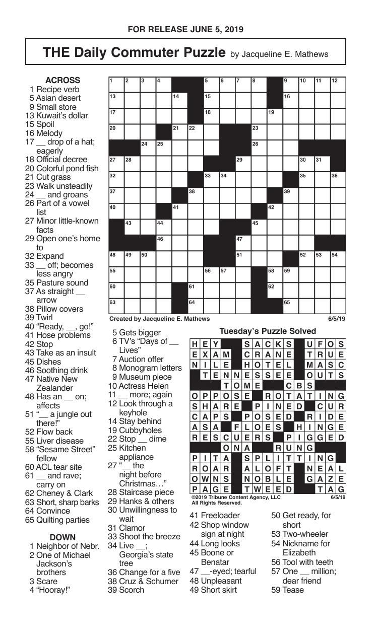 The Daily Commuter Crossword Puzzle Printable FreePrintableTM