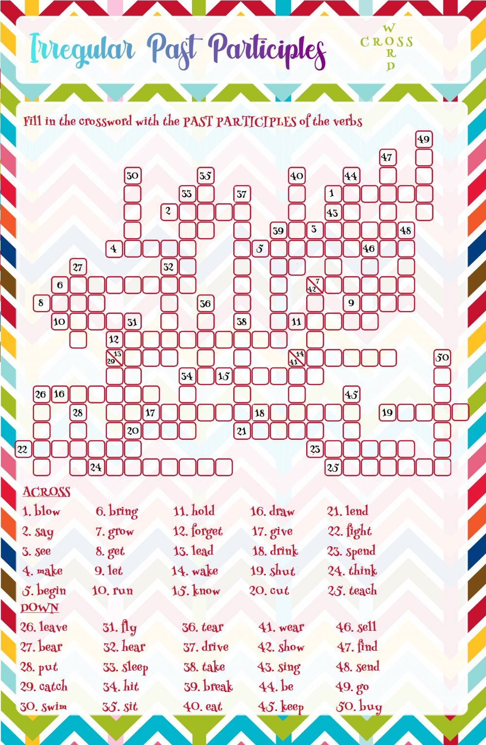 Ejercicio De Irregular Past Participles Crossword