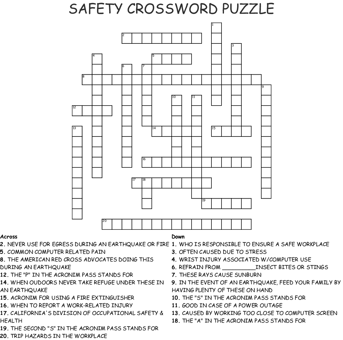 Fire Safety Crossword Puzzle Printable Printable 