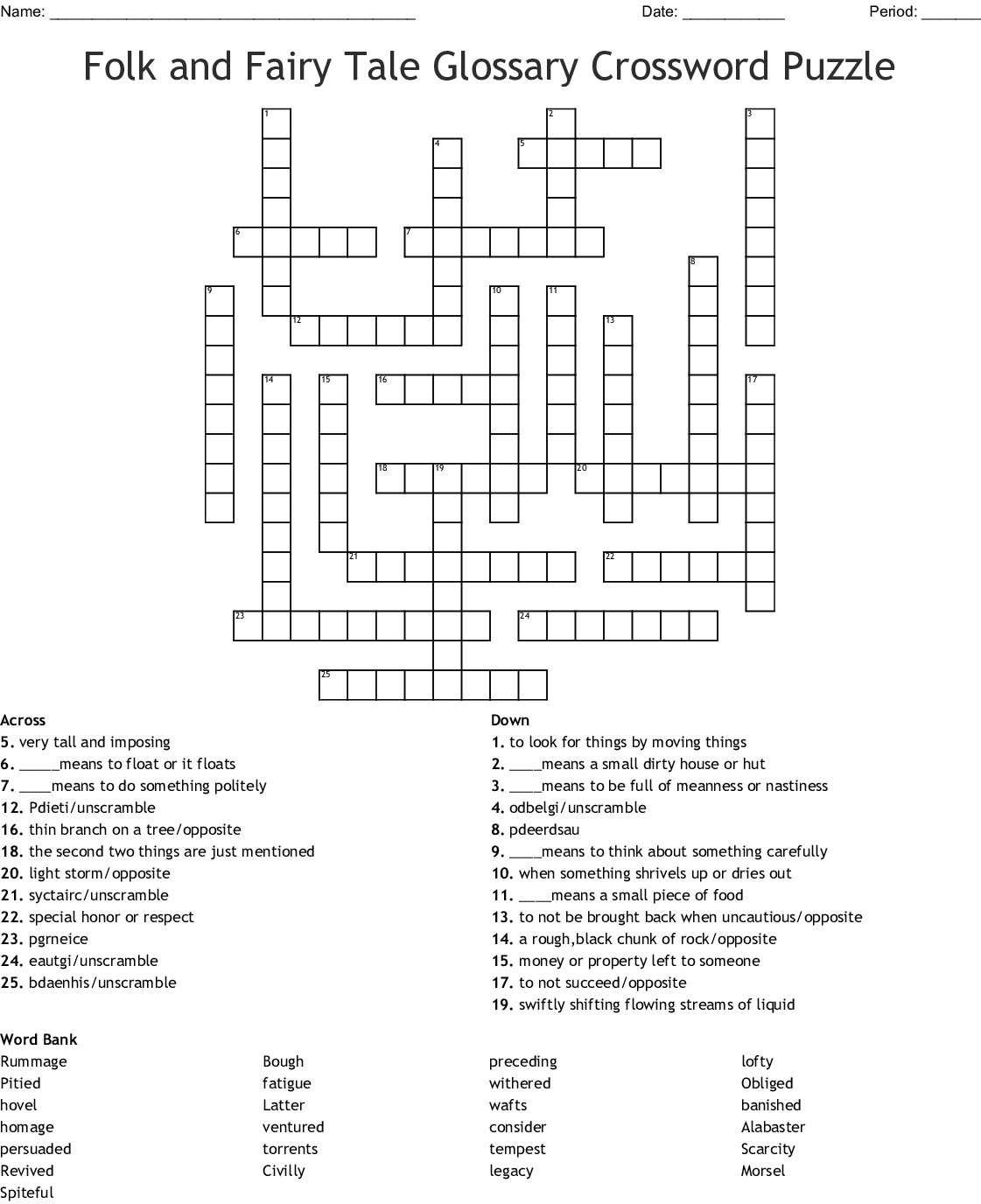 Folk And Fairy Tail Glossary Cross Word Puzzle WordMint