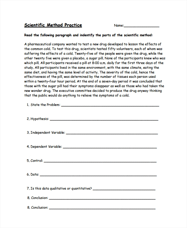 FREE 8 Sample Scientific Method Worksheet Templates In MS 