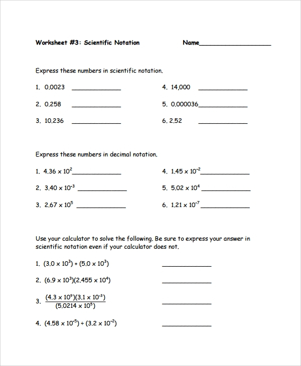 FREE 9 Sample Scientific Notation Worksheet Templates In 